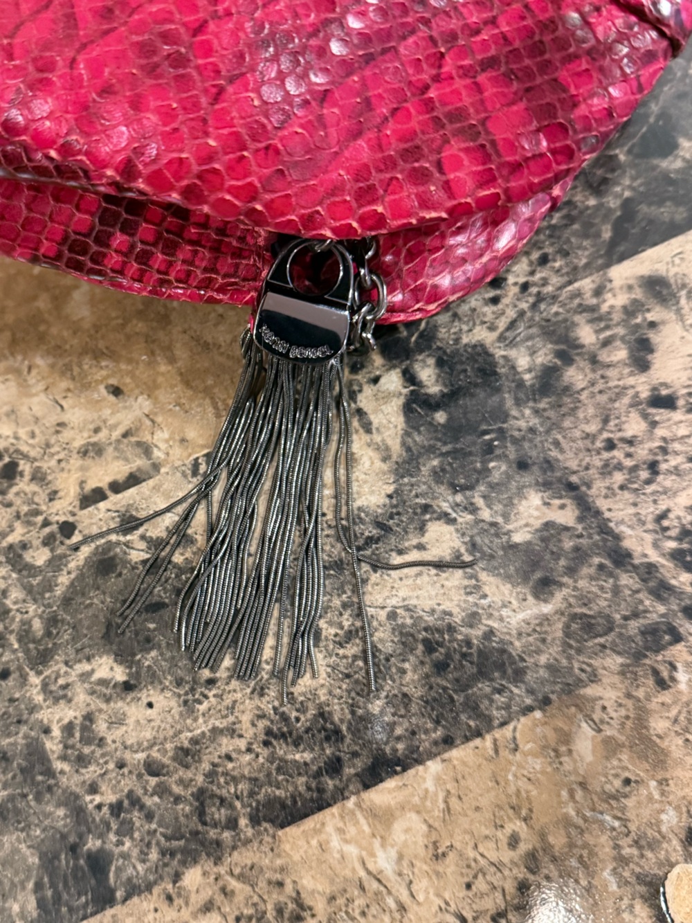 Henri Bendel Red Snakeskin Print Shoulder Bag/Clutch - Gunmetal Hardware - Picture 9 of 15